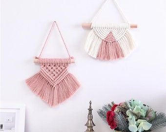 Mur en macramé suspendu petit ensemble de 2, tenture murale pour chambre d'enfant, salon, chambre à coucher Beau cadeau fait main