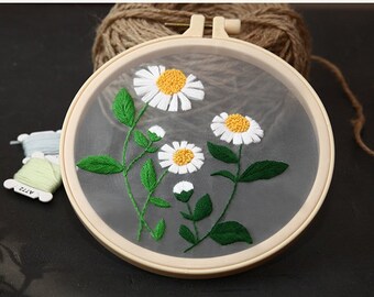 Stickset Anfänger Blumen transparent, Stickset Erwachsene, Geschenk für Mama, Freundin oder Schwester, Embroidery Kit