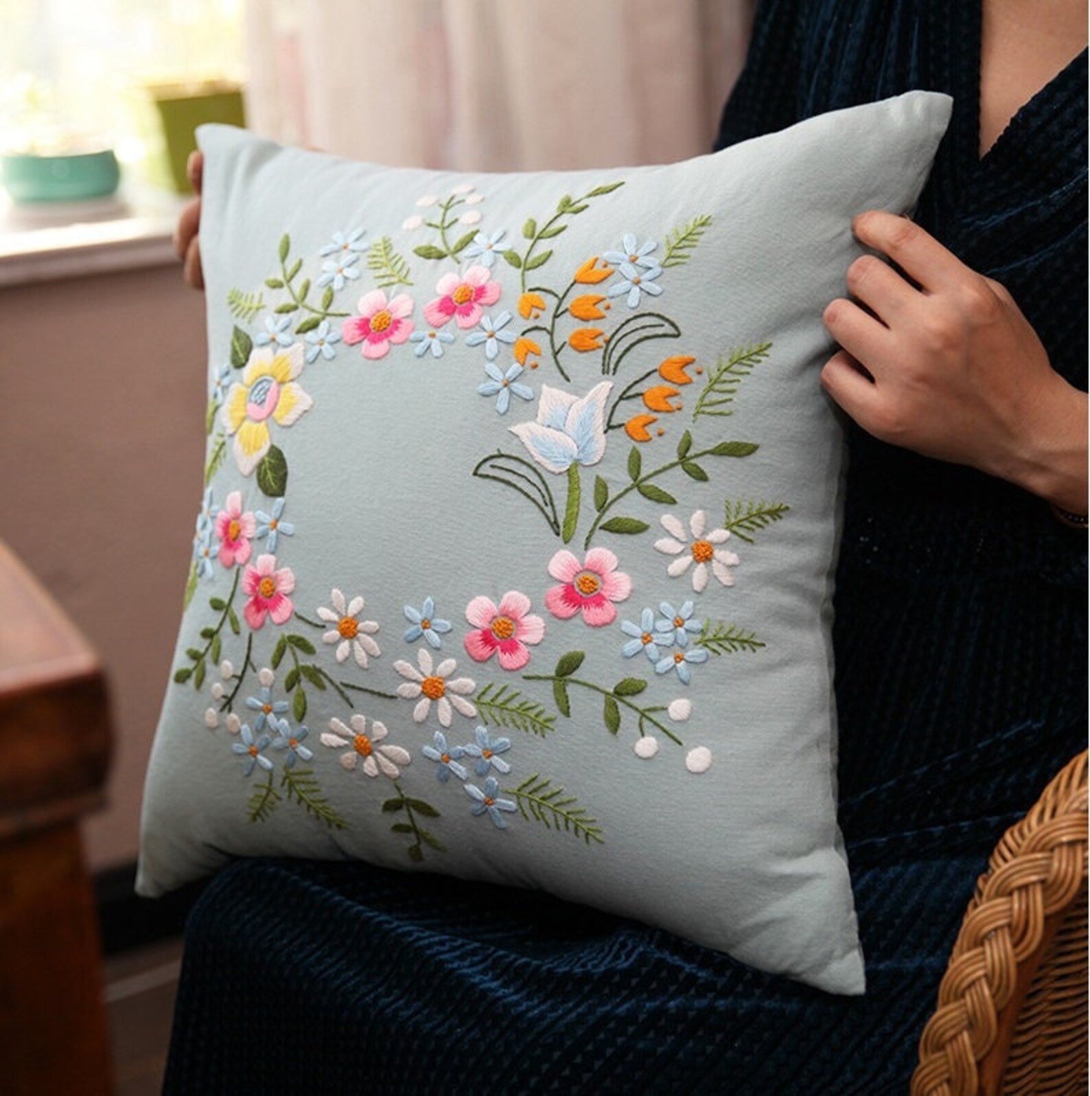 Beginner Embroidery Kit Pillow Case With Beautiful Etsy