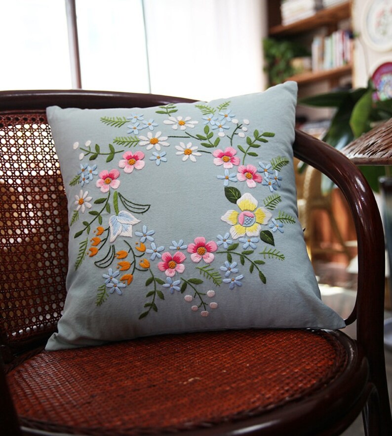 Beginner Embroidery Kit Pillow Case With Beautiful Etsy
