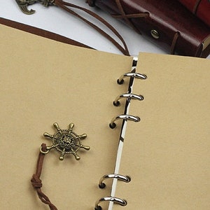 Vintage Tagebuch A5 A6 mit Kompass Emblem, Journal Tagebuch 2024, Lederoptik nachfüllbar, Geschenk Geburtstag Hochzeit Bild 4