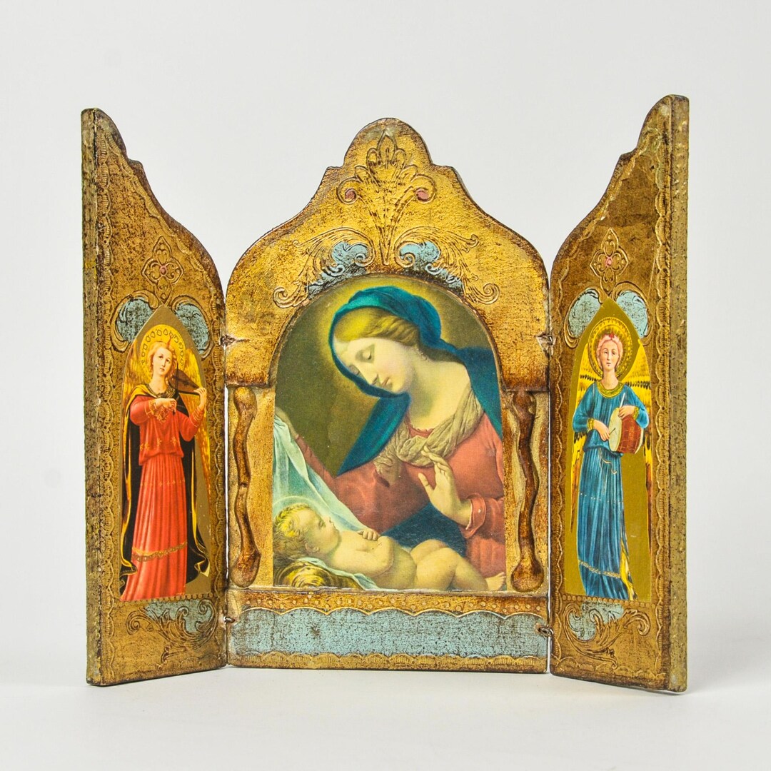 Vintage Italian Florentine Triptych of Madonna and Child - Etsy