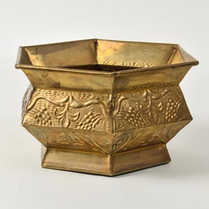 Decorative Embossed Brass Hexagon Cache Pot