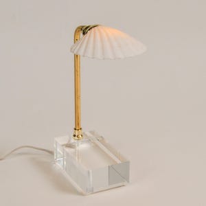 Vintage Natural Shell Desk Lamp with Clear Lucite Base Brass Plated Arm