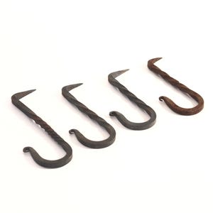 Antique Iron Hooks | Set of 4 | Hand Forged Iron | Twisted Hooks | Drive-In Hooks | Coat Hooks | Rustic Decor