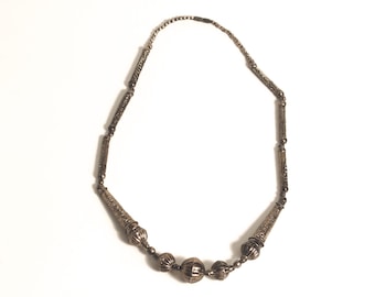 Vintage Brass Bead Necklace: Tribal Bohemian Statement Jewelry