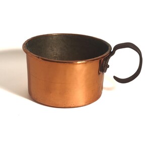 Antique Copper Hearth Pot: Hand-Wrought with Curved Handle