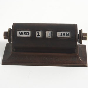 Vintage 1930s Brass Desk Perpetual Rolling Calendar