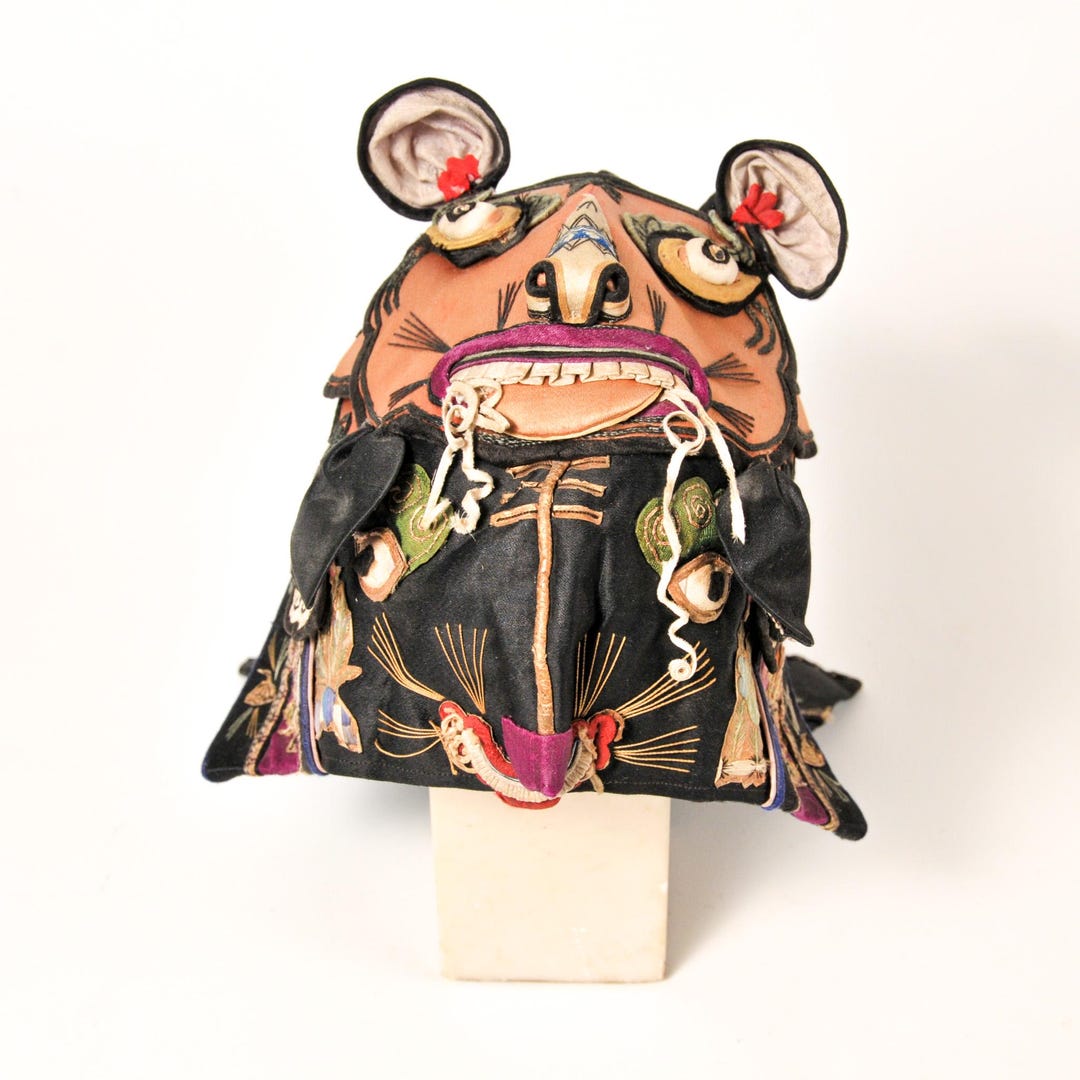 Antique Chinese Child's Tiger Head Hat | Dual Animal Silk and Cotton ...