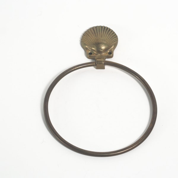 Vintage Brass Shell Towel Ring Vintage Nautical Bathroom Decor