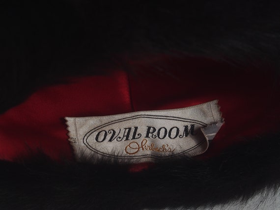 Vintage Black Fur Hat Black with Red Satin Lining… - image 5