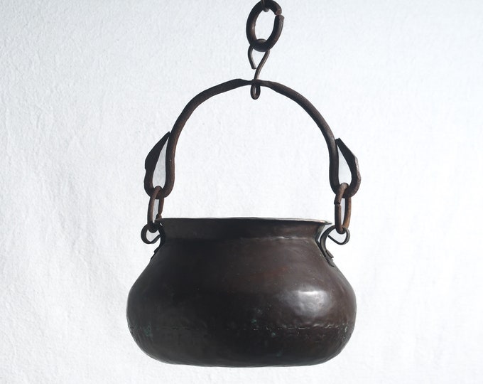 Antique Hand-hammered Copper Cauldron With Forged Iron Handle - Etsy