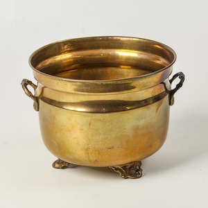 Vintage Footed Brass Cache Pot Planter
