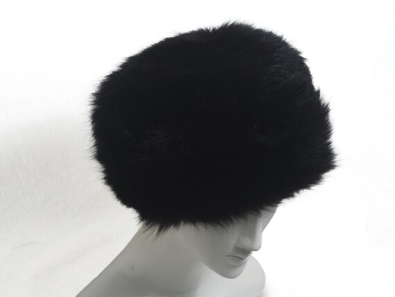 Vintage Black Fur Hat Black with Red Satin Lining… - image 3