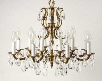 Vintage Brass and Crystal Chandelier Spanish Style
