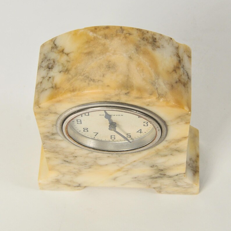 Vintage Marble Petite Desk or Mantel Clock New Haven Wind Up Bild 5