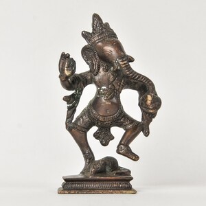 Vintage Dancing Ganesha Bronze Statue - Lord Ganesh Remover of Obstacles Brass Figurine 6"
