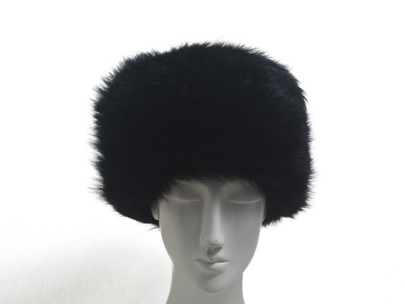 Vintage Black Fur Hat Black with Red Satin Lining… - image 2