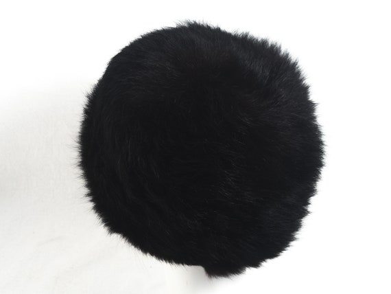 Vintage Black Fur Hat Black with Red Satin Lining… - image 8