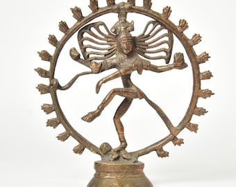 Vintage 8" Brass Hindu Shiva Nataraja Dancing Statue Primitive Style