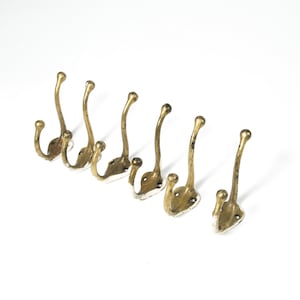 Vintage Brass Plated Two Prong Coat Hooks with Nice Shape | Set of 6 Vintage Coat Hooks