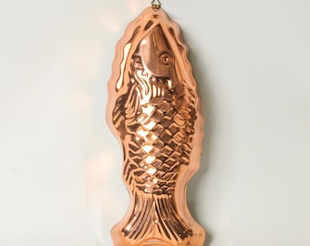 Large Vintage Copper Fish Jelly Mold | Statement Kitchen Wall Decor | Antique Copper Kitchenalia