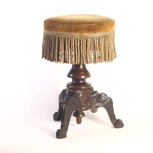 Antique Piano Stool | Art Deco | Cast Iron Legs | Gold Velvet | Unique Shape | Vintage Seating