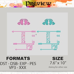 Baby Birth Template Embroidery Design | Baby Birth Stats|Baby Feet | Machine Embroidery