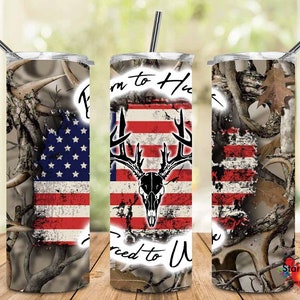 Deer Hunting with Camo and USA Flag Template Designs | 2 Files | Skinny Tumbler & Straight 20oz Design