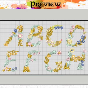 Floral Alphabet Embroidery Design #5 - Font - Machine Embroidery | PES file | Digital File only