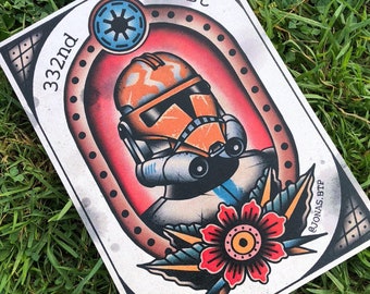 STAR WARS 332nd Ahsoka clone trooper / Traditional Tattoo Flash Print