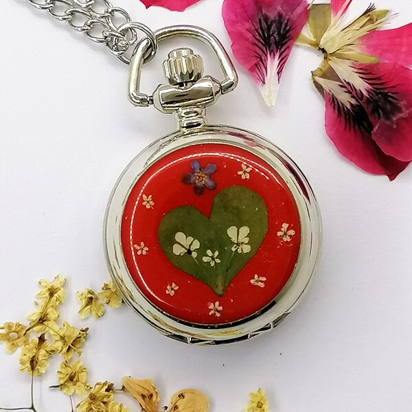 Orologio collana con fiori veri/orologio donna/cipollotto/orologio da tasca/orologio da infermiera/idea regalo