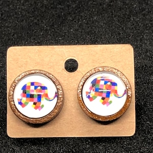Elmer Inspired  Colorful Patchwork Elephant Earring Teacher Gift Librarian Gift--4 Styles Available