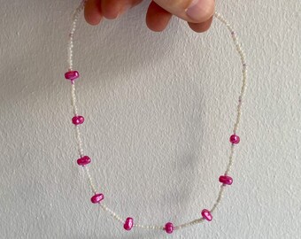 Pink and White Beaded Necklace - Etsy