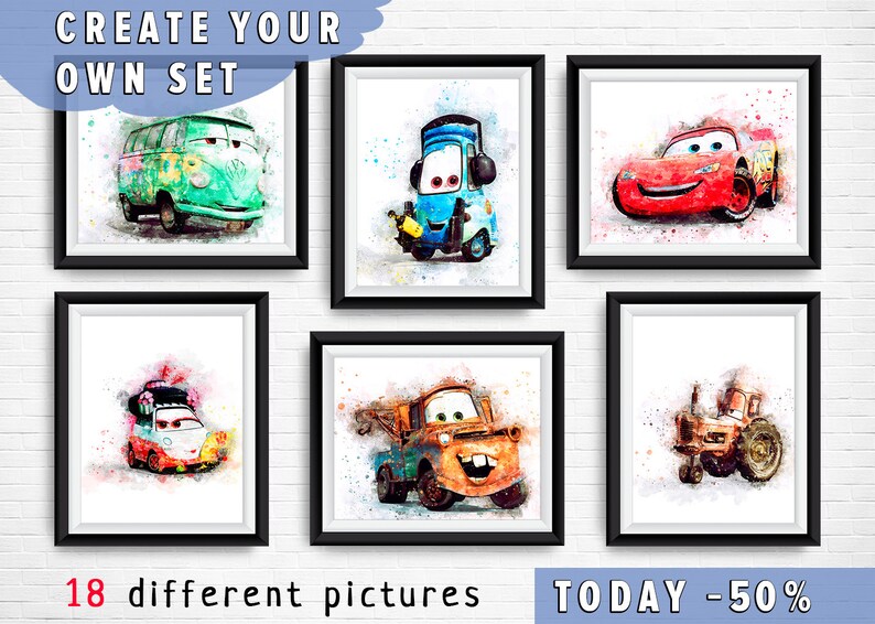 Cars prints Disney watercolor Disney Cars Art Print Poster Etsy