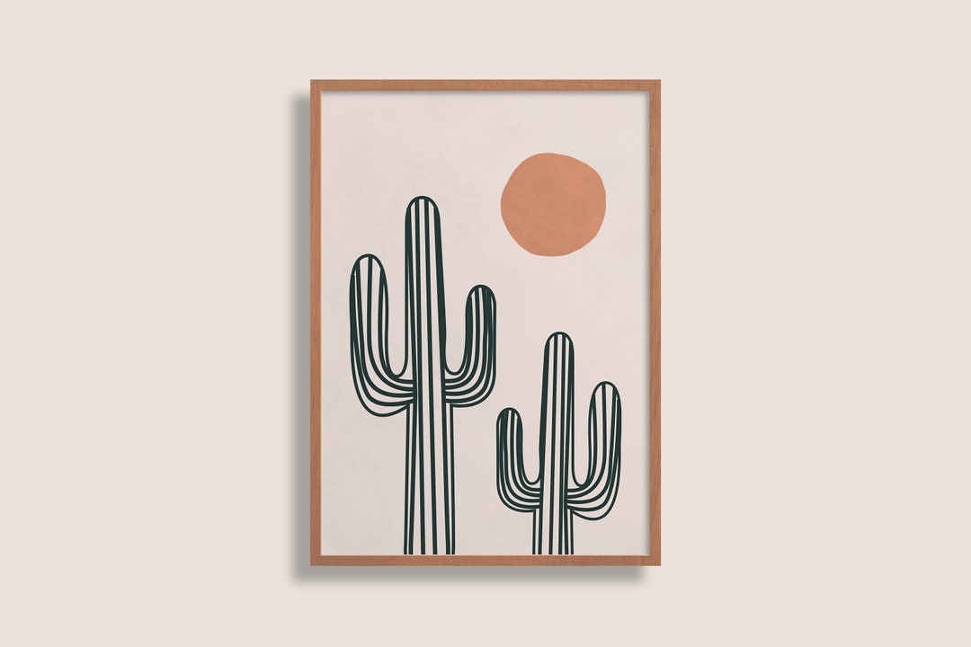 Boho Cacti Print, Abstract Wall Art, Cactus & Sun Home Décor, Affiche texturée