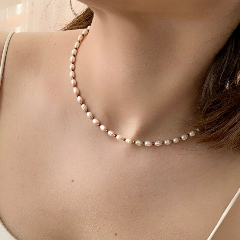 Pearl Necklace Gold Hematite Necklace 