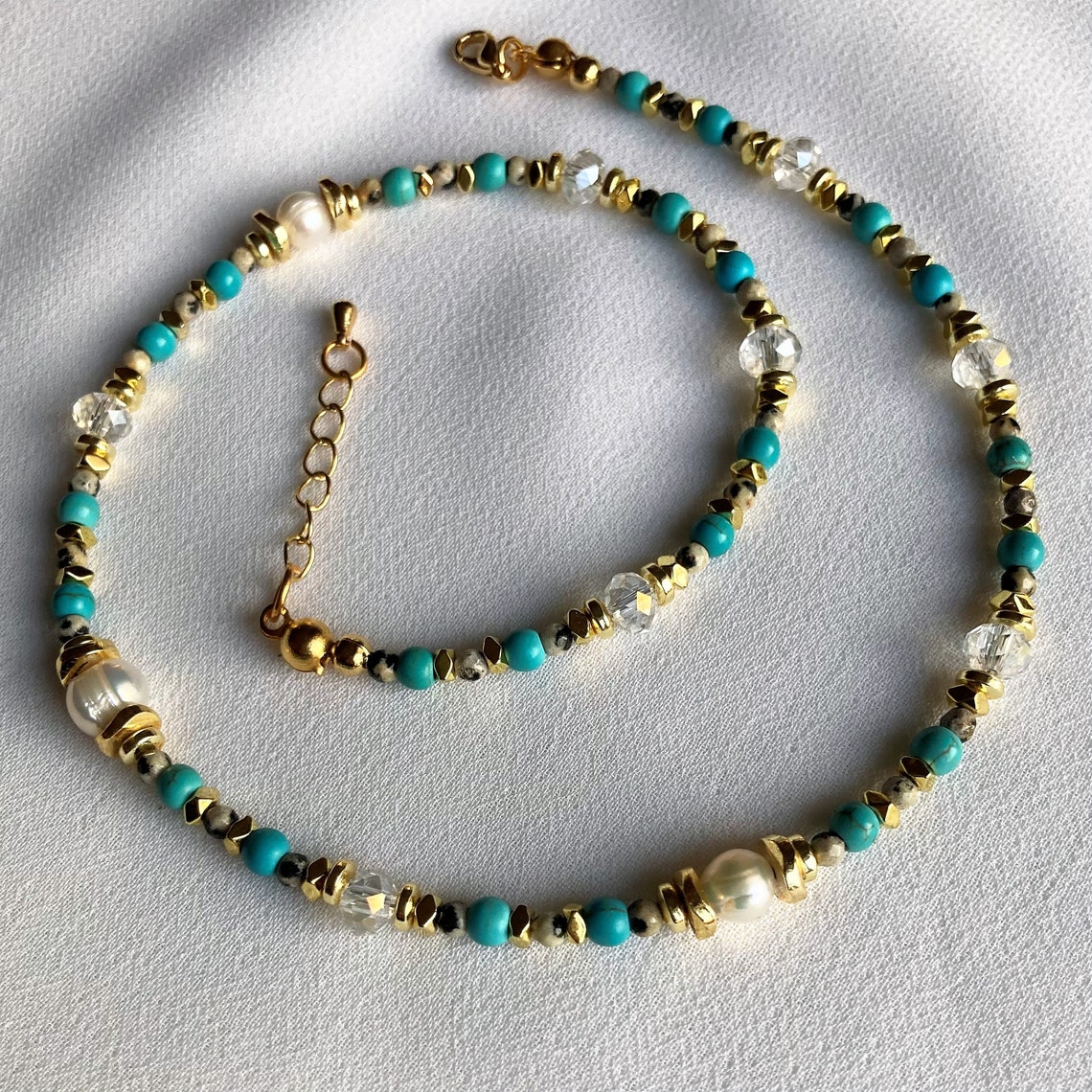 Turquoise Necklacebeads and Pearl Necklaceanxiety Relief Hematite ...