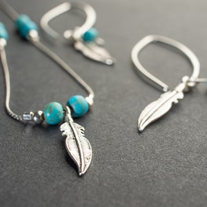 Silver Feather Necklace | 925 Sterling Silver Necklace | Gift for Her | Minimalist Turquoise