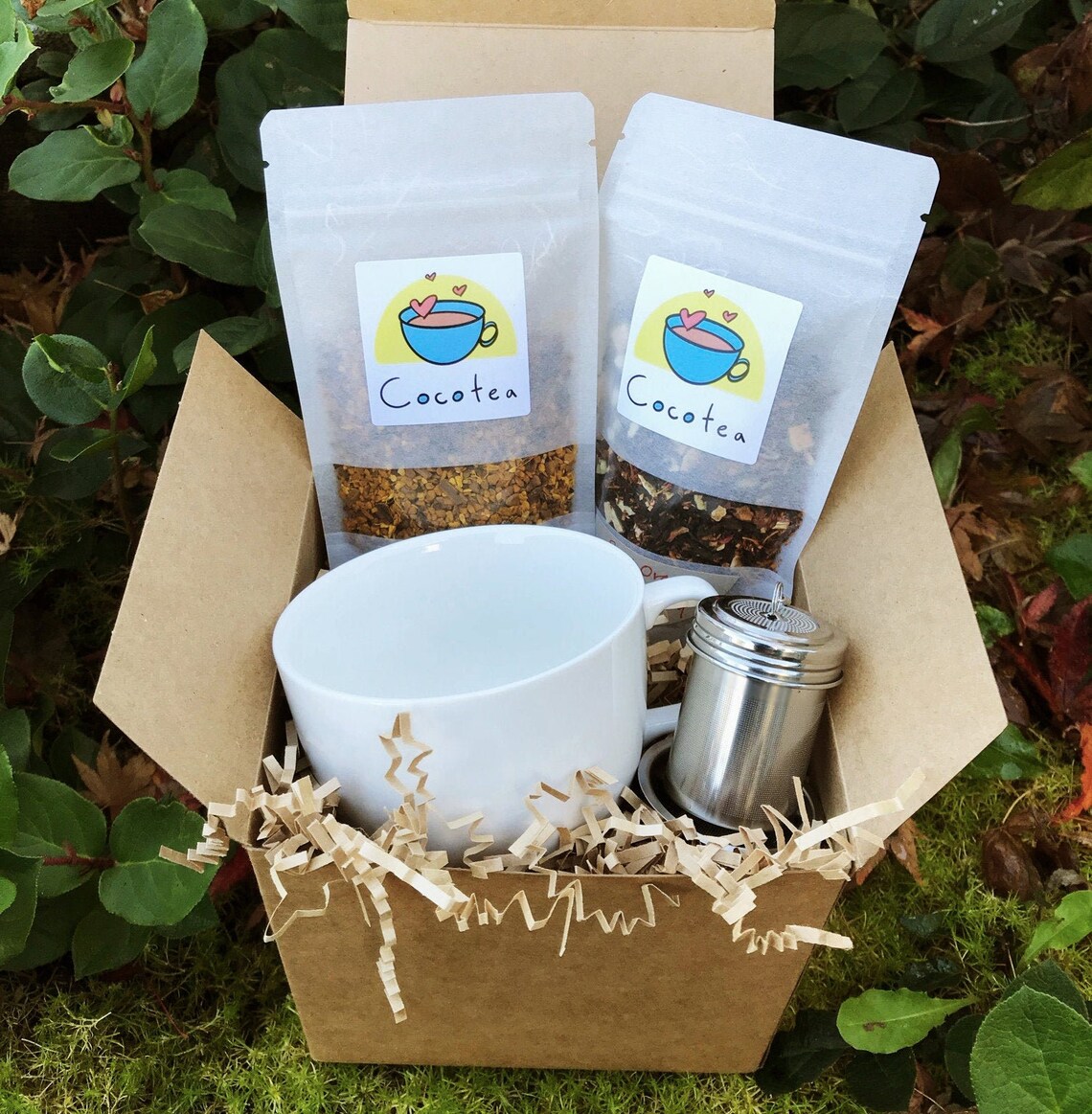 Tea sampler gift box set 2oz loose leaf teas white ceramic Etsy