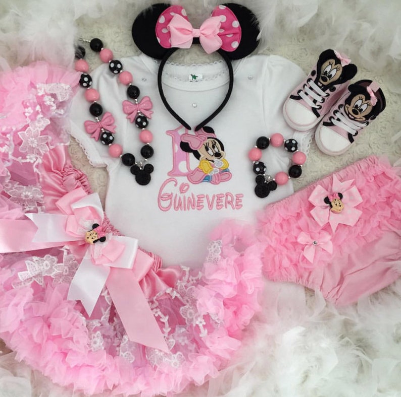 3-pc Personalised Minnie Birthday outfit-Top,skirt,headband-Minnie Mouse outfit-Minnie Mouse Smash cake outfit-Minnie 1 st birthday outfit
