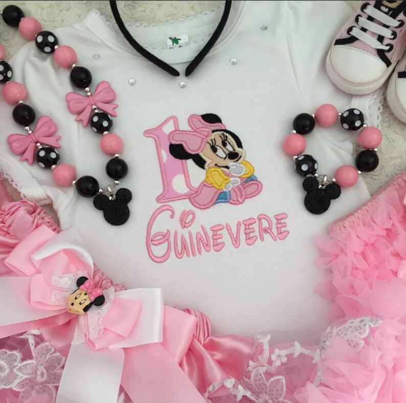 3-pc Personalised Minnie Birthday outfit-Top,skirt,headband-Minnie Mouse outfit-Minnie Mouse Smash cake outfit-Minnie 1 st birthday outfit