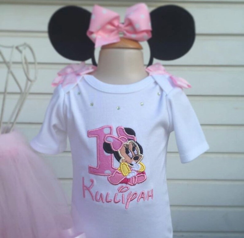 3-pc Personalised Minnie Birthday outfit-Top,skirt,headband-Minnie Mouse outfit-Minnie Mouse Smash cake outfit-Minnie 1 st birthday outfit