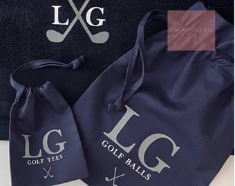 Personalised Golf Ball Bag, Golf Tee Bag, Golfer Gifts, Fathers Day Gift Bag, Gifts for Him, Dad, Golf Shoe Bag, Initial Golf Bag, Cotton