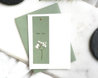 Customizable Pressed Flower Thank You Card | Handmade | Modern Minimalist Baby's Breath Stationery Set