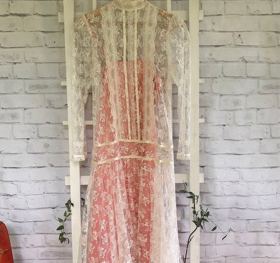 Rad 80s Gunne Sax White & Pink Lace Dress