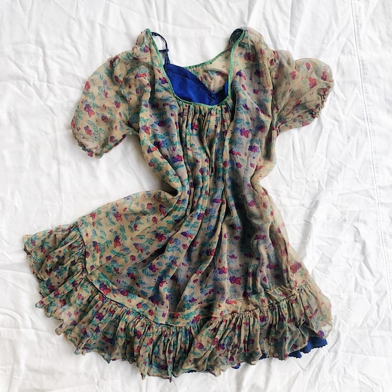 Gorgeous Floral 30s Sheer Dress & Matching Blue Sl