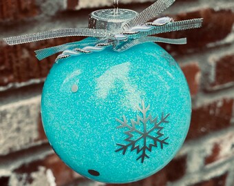 Turquoise snowflake glitter ornament
