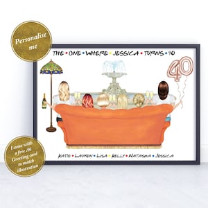 Personalised Friends Couch Birthday Print and greeting card gift set / 16, 18, 21, 30, 40, 50, 60 / Best Friend Print / Friends Print