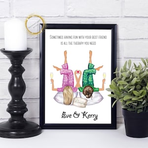 Personalised Friend Print /Sister Pyjama Party Print / Best Friend Print / Personalised Illustration Print / Custom Friends Print